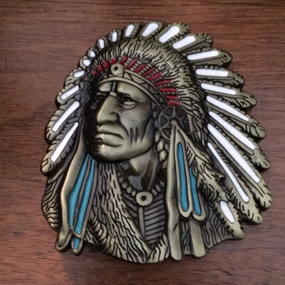 Native American chief belt buckle
